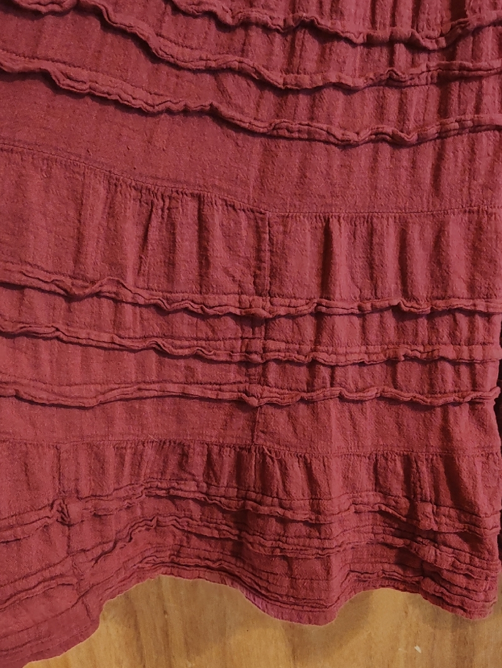 Boho Peasant Dress Brick Red Slub Puff Sleeve Ruffled Tiers Victorian Ren Fair S - Picture 12 of 16